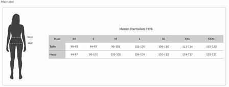 Matentabel 7175 Aangepaste heren pantalon/broek voorzien van elastische band