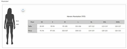 Matentabel 7173 Aangepaste heren pantalon/broek voorzien van Zitsnit en elastische broekband (geen broekzakken) rolstoelgebruik