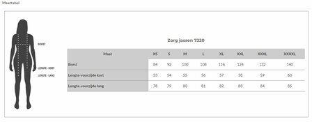 maattabel jas 7326 Anorak zomerjas lang model