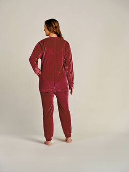 Hansop dames, velours met ritssluiting op rug donker roze