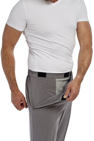 7172 Aangepaste heren pantalon/broek met klepje als voorsluiting voorzien van elastische band