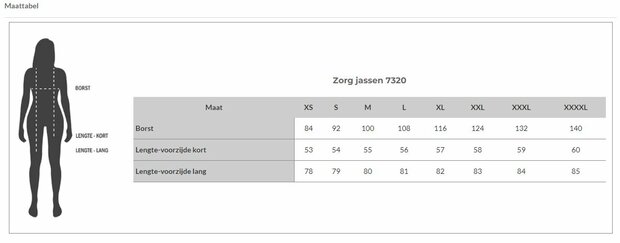 maattabel jas 7326 Anorak zomerjas lang model