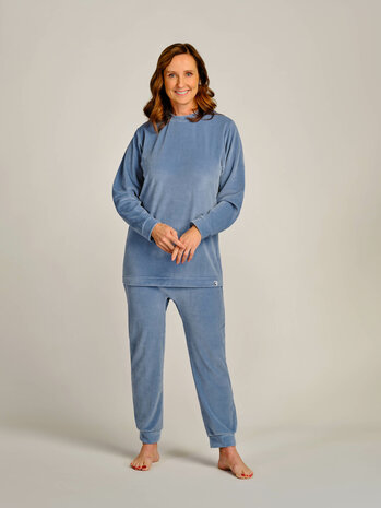 Hansop dames, velours met ritssluiting op rug blauw