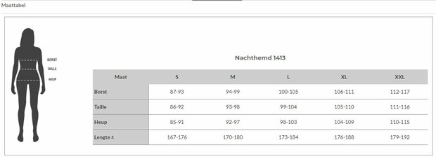 Matentabel nachthemd 1413