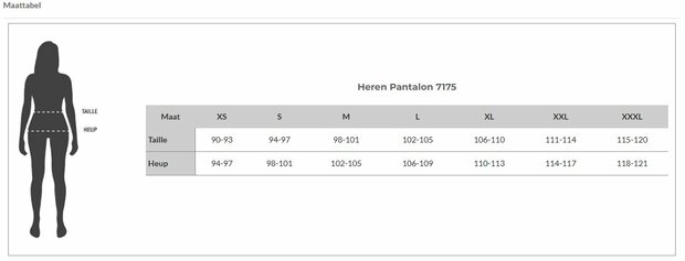 Matentabel 7175 Aangepaste heren pantalon/broek voorzien van elastische band