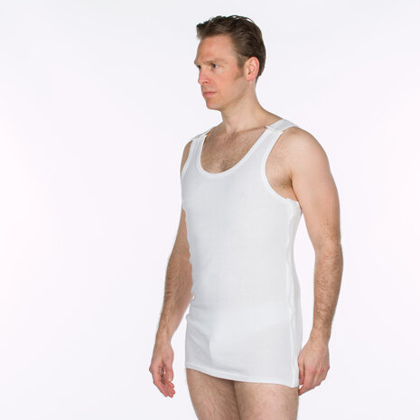 Heren singlet met drukkers en rits zijkant kleur 100 (wit)
