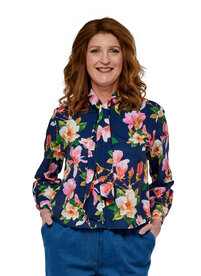 Dames blouse met lange mouwen en sjaal kraag