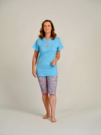 Dessin dames hansop (plukpak) met korte mouwen, korte pijp en rug ritssluiting